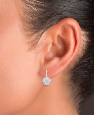 Cubic Zirconia Round & Baguette Flower Motif Leverback Drop Earrings
