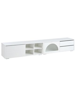 Modern TV Stand with Fluted Glass Sliding Door, Media Console with Storage and LED Backlight (White)