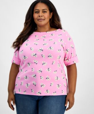 Plus Size Printed Elbow-Sleeve Knit Top, Macy's Exclusive