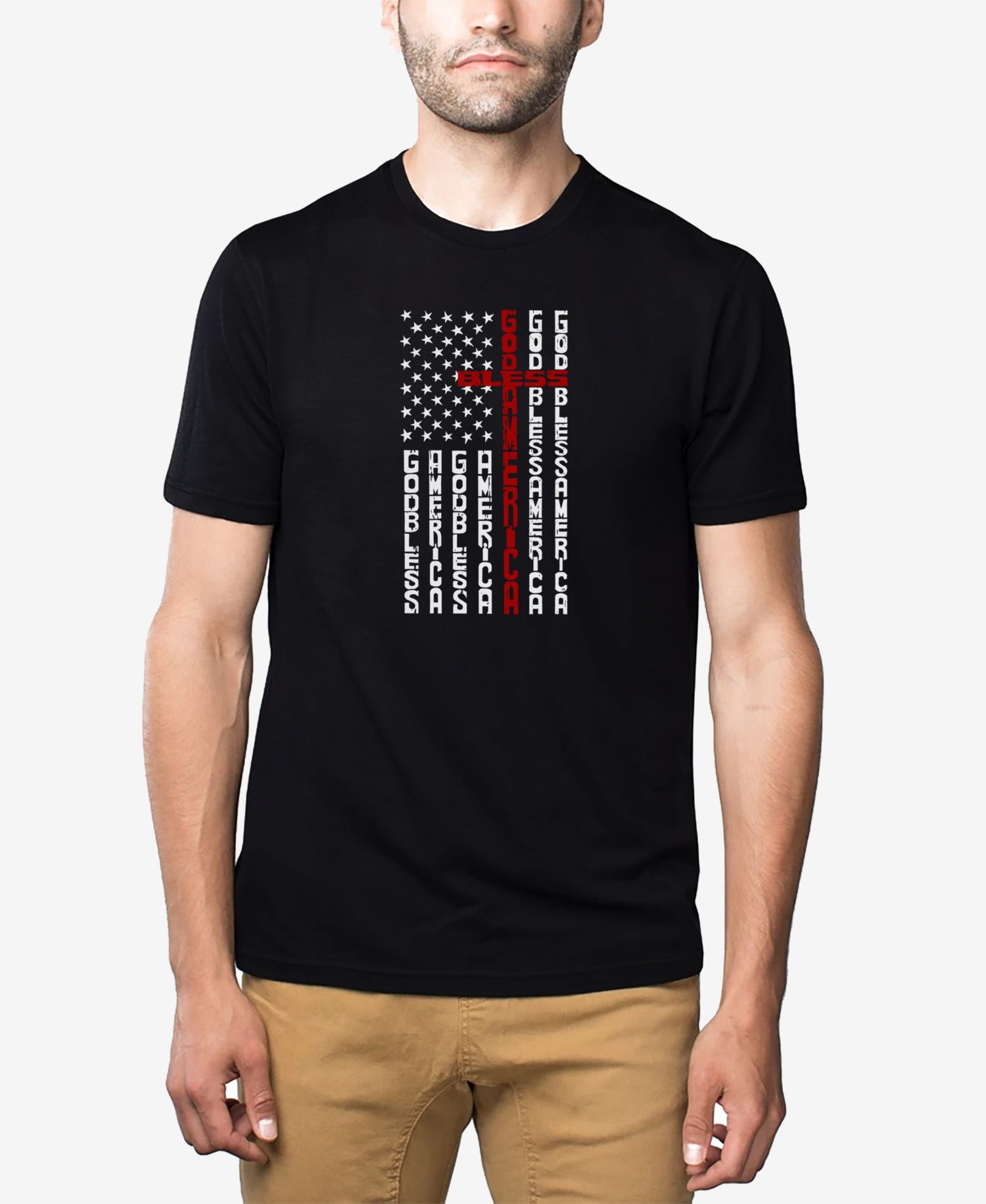 Men's Cotton/Poly Blend Word Art T-Shirt - Cross American Flag