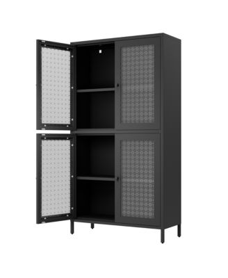 Classic Metal Cabinet with 4 Glass Doors, 4 Shelves