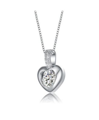 White Gold Plated with Cubic Zirconia Heart Drop Pave Pendant Necklace