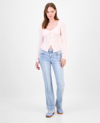 Juniors' Mid-Rise Pintuck Bootcut Jeans