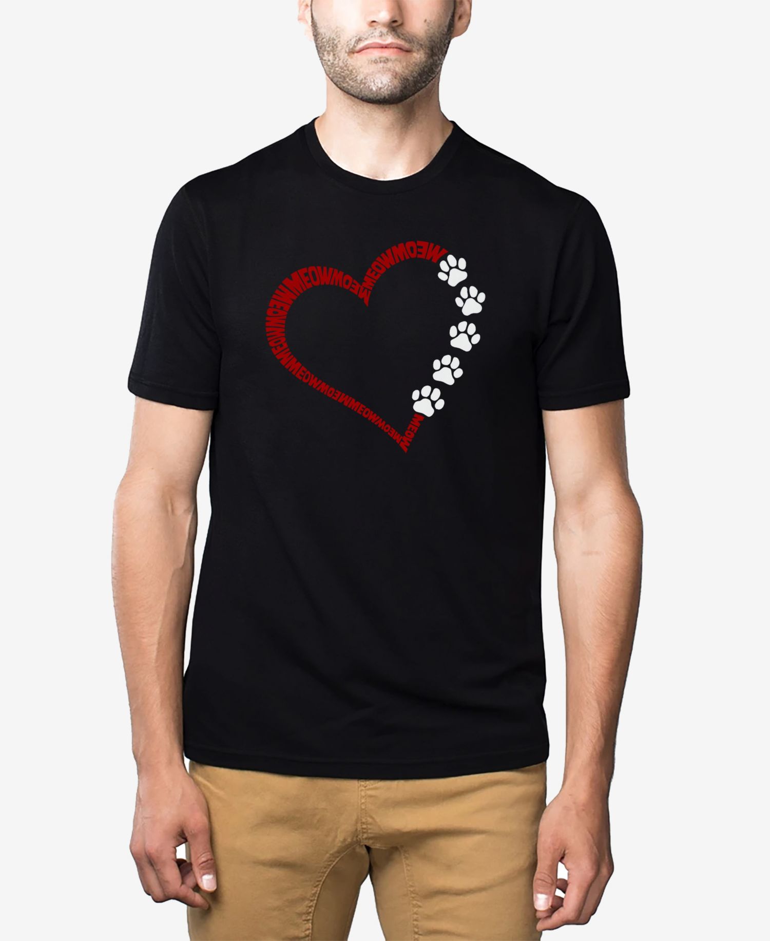 Men's Cotton/Poly Blend Word Art T-Shirt - Meow Heart