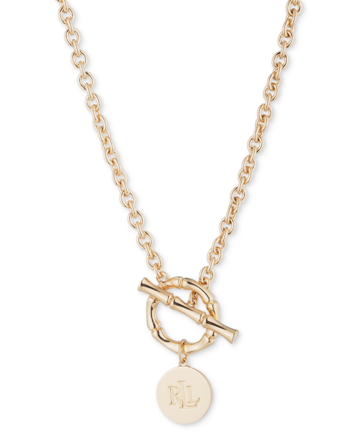 Gold-Tone Logo Disc Bamboo-Inspired Toggle 16" Pendant Necklace - Gold