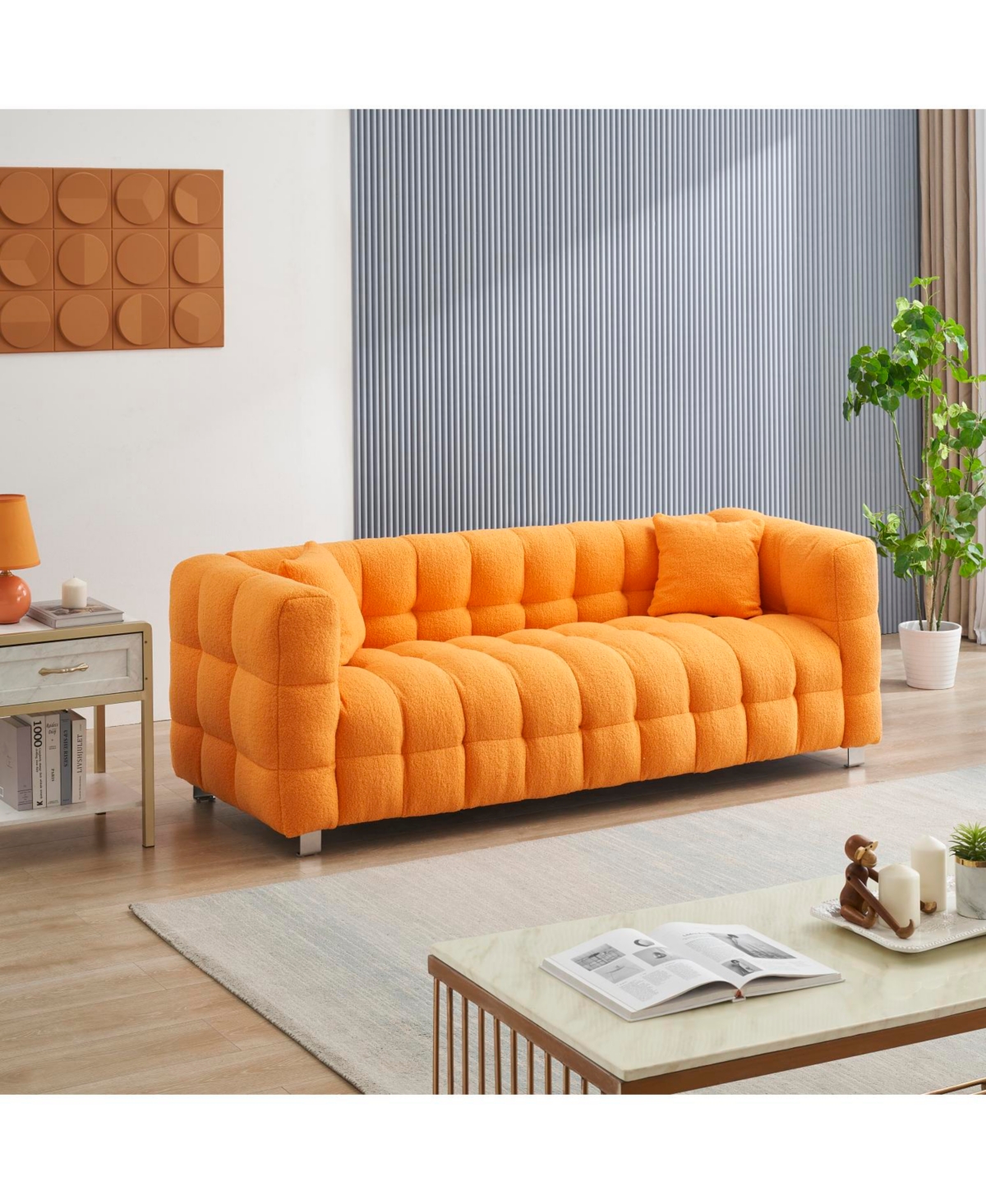 Streamdale Cozy 80" Orange Teddy Fleece Sofa with Pillows & Support