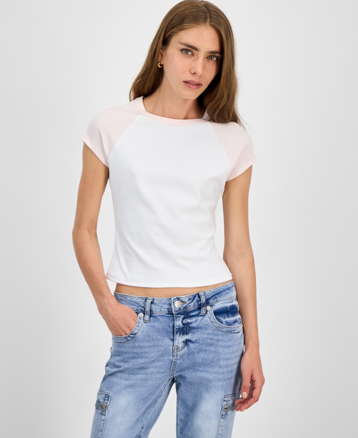 Juniors' Raglan Short-Sleeve Tee - White/Black