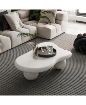 Streamdale 40 Inch Cloud Shaped Coffee Table with 3 Ball Legs for Living Room, Cream White