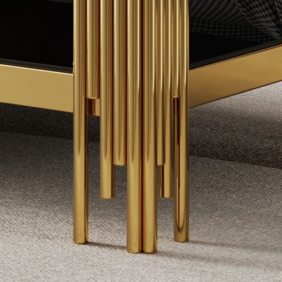 Streamdale Top and Bottom Double Layer Tempered Glass Coffee Table and Mirror Finished Stainless Steel Frame