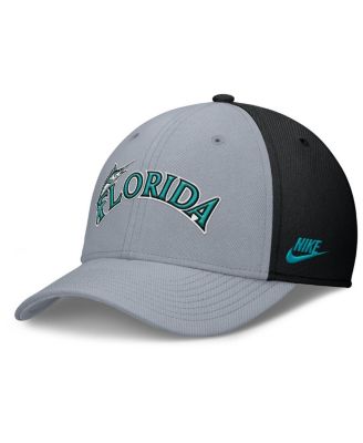 Nike - Men's Gray/Black Florida Marlins Rise Swoosh Performance Flex Hat