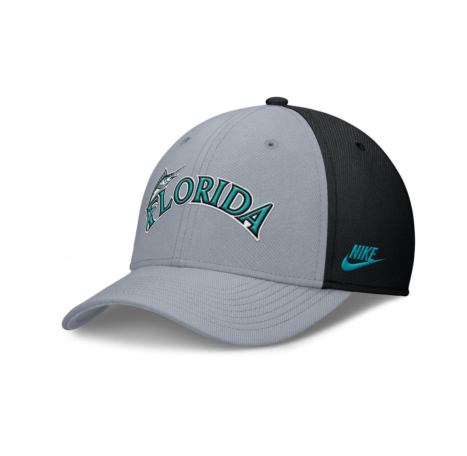 Men's Gray/Black Florida Marlins Rise Swoosh Performance Flex Hat