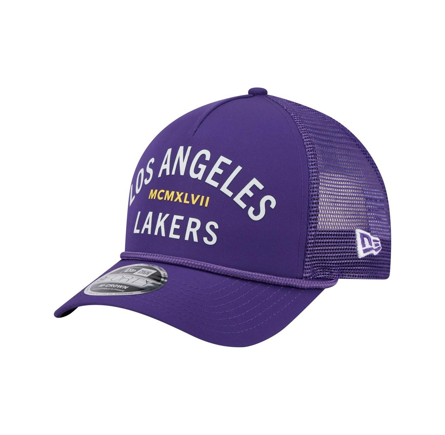 Men's Purple Los Angeles Lakers Minimalist A-Frame 9FORTY Trucker Hat