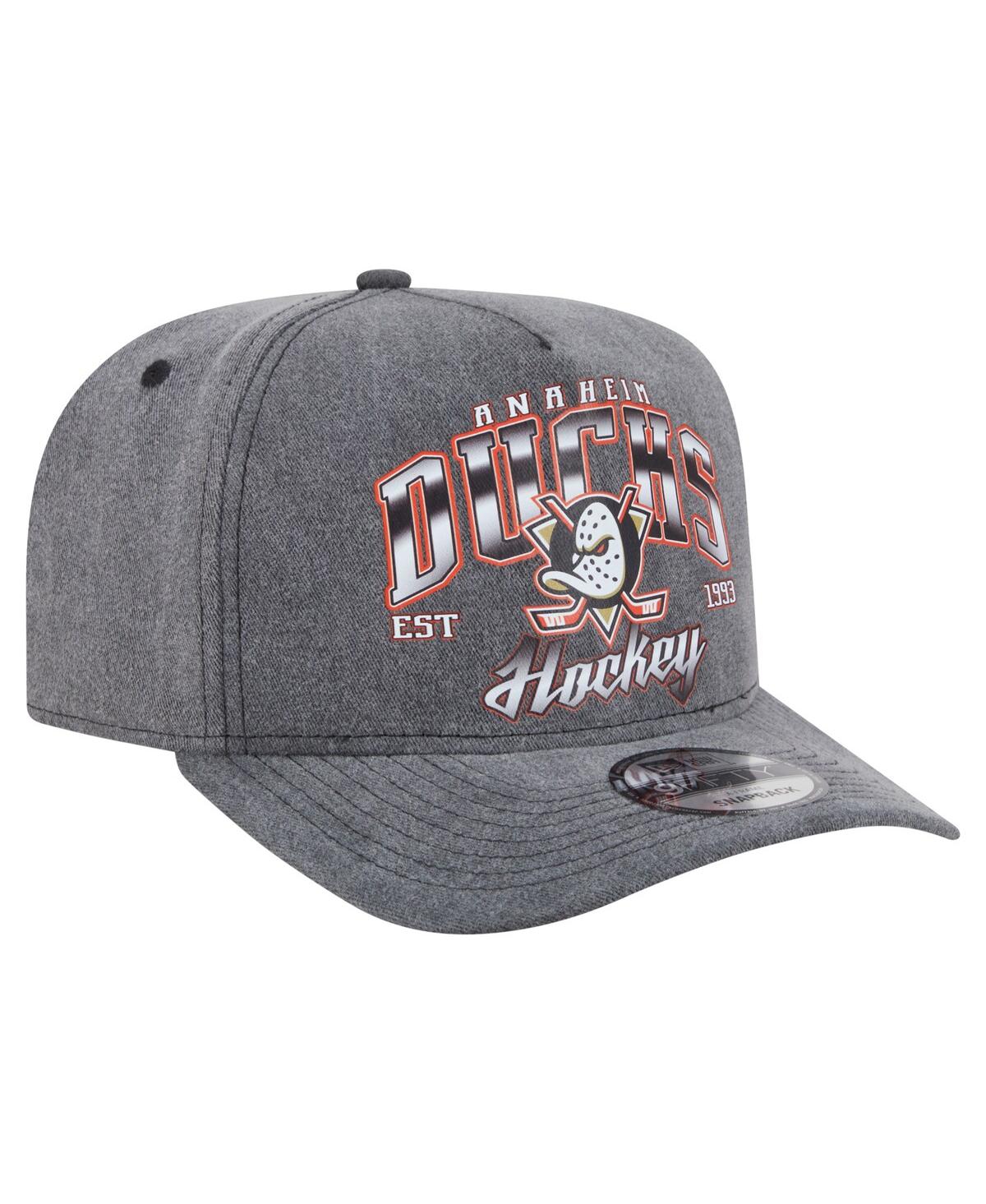 New Era Men's Charcoal Anaheim Ducks Throwback Washed A-frame Pre-curved 9fifty Snapback Hat