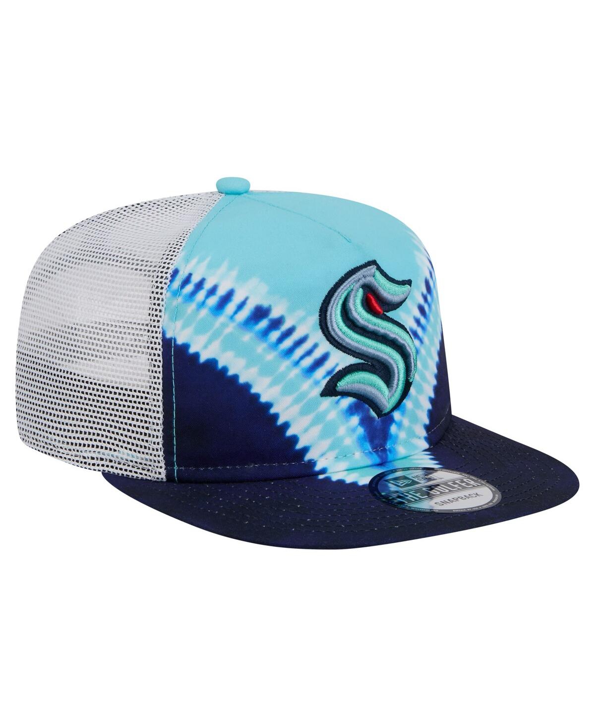 NEW ERA MEN'S NAVY/LIGHT BLUE SEATTLE KRAKEN THROWBACK V-DYE ADJUSTABLE GOLFER HAT 