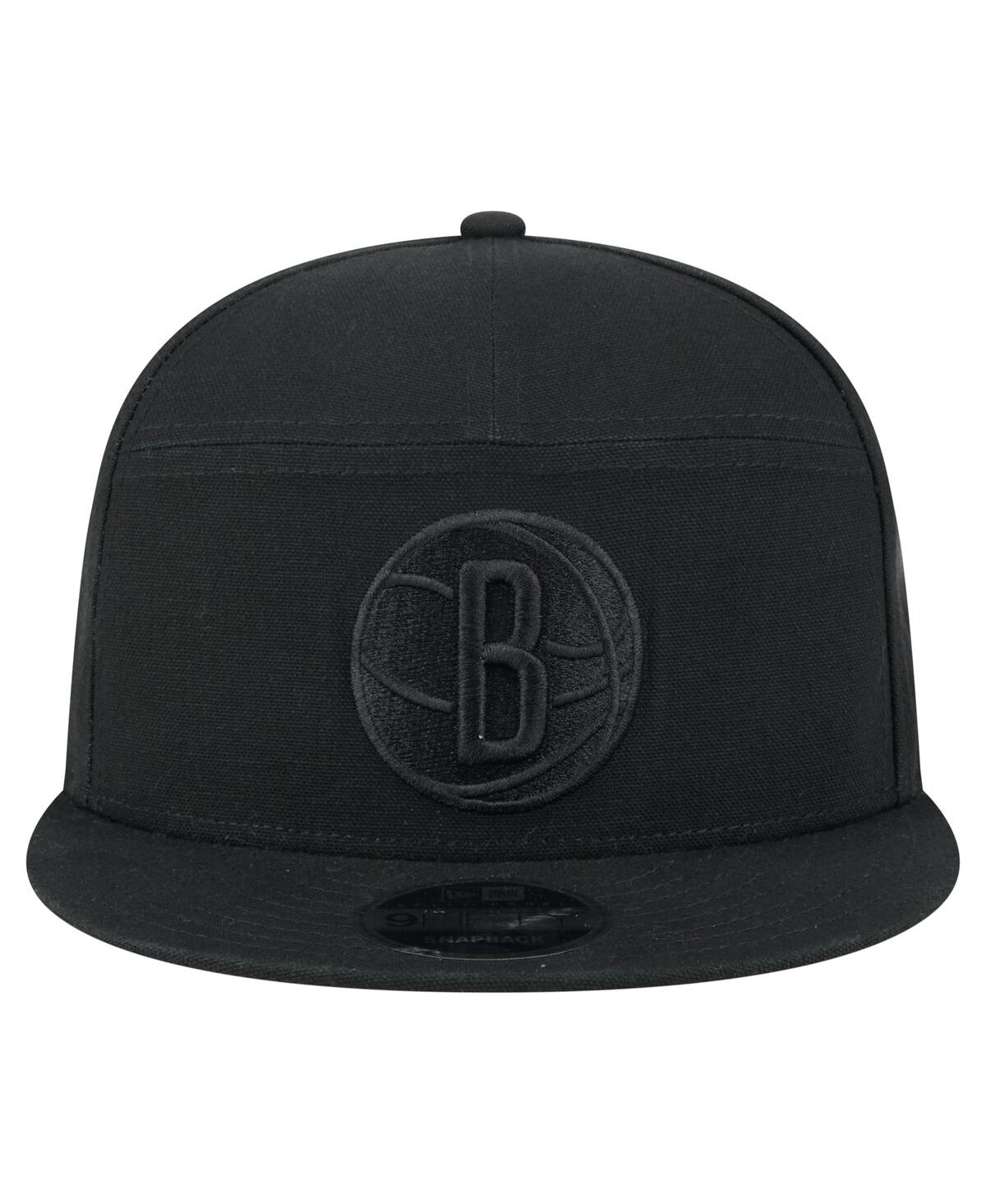 NEW ERA MEN'S BLACK BROOKLYN NETS ADVENTURE CANVAS SPLIT PANEL 9FIFTY SNAPBACK HAT 
