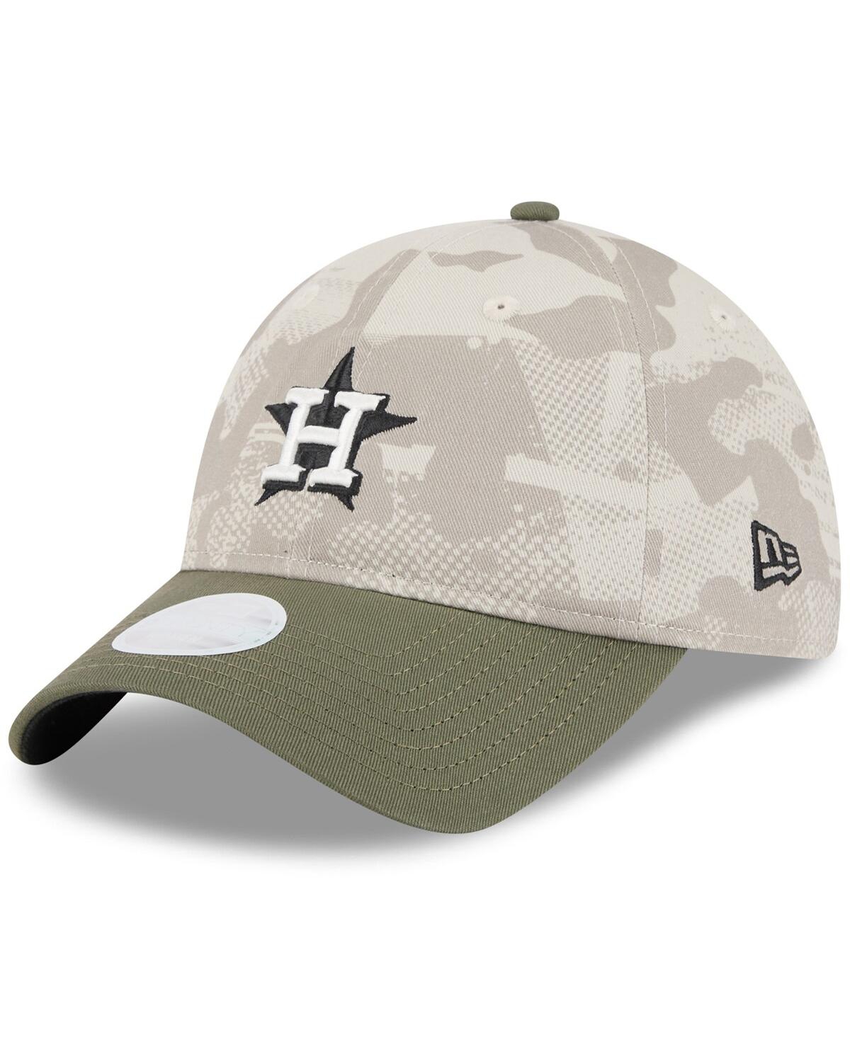 New Era Women's Light Beige/olive Houston Astros 2025 Armed Forces Day 9twenty Adjustable Hat