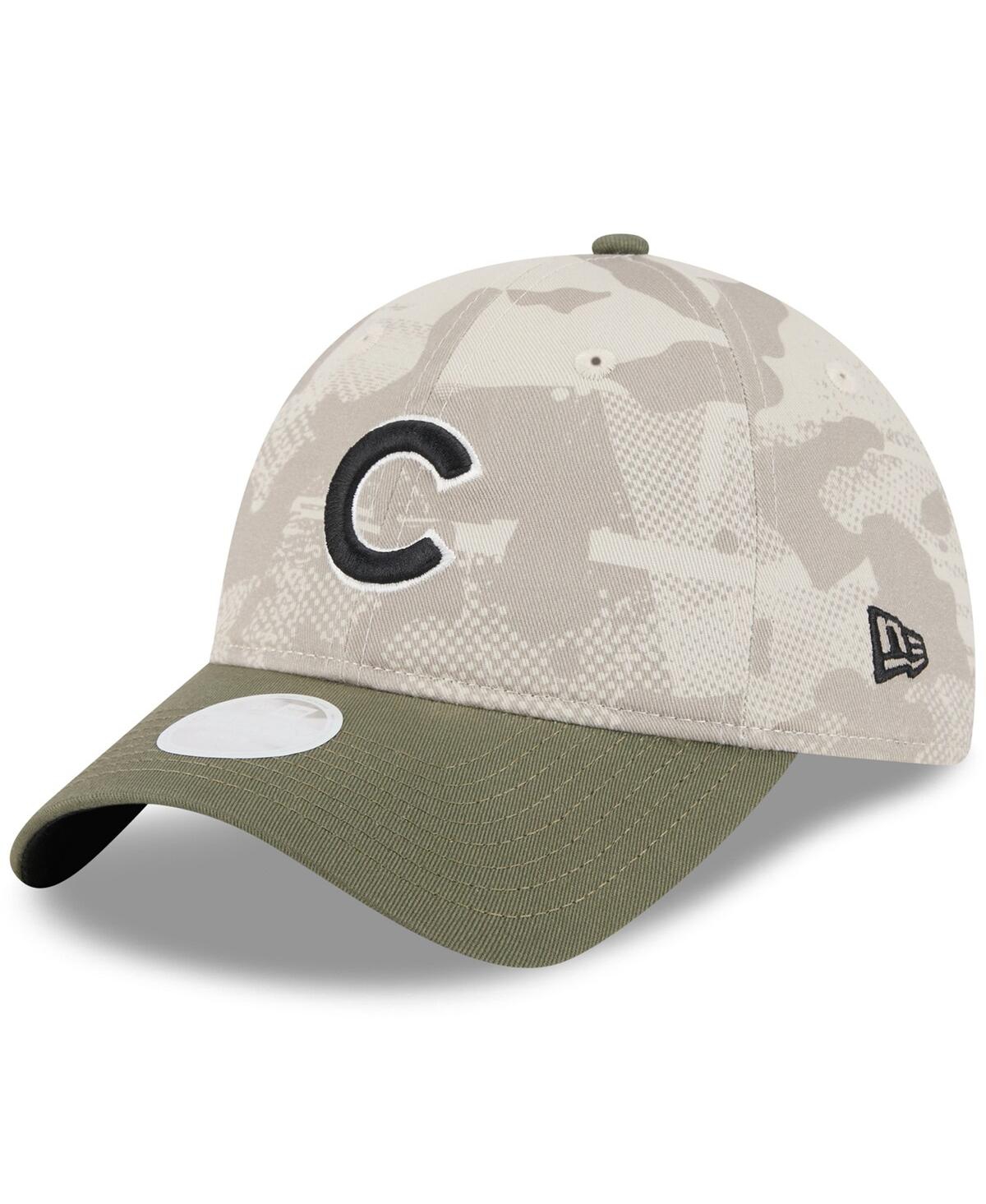 New Era Women's Light Beige/olive Chicago Cubs 2025 Armed Forces Day 9twenty Adjustable Hat