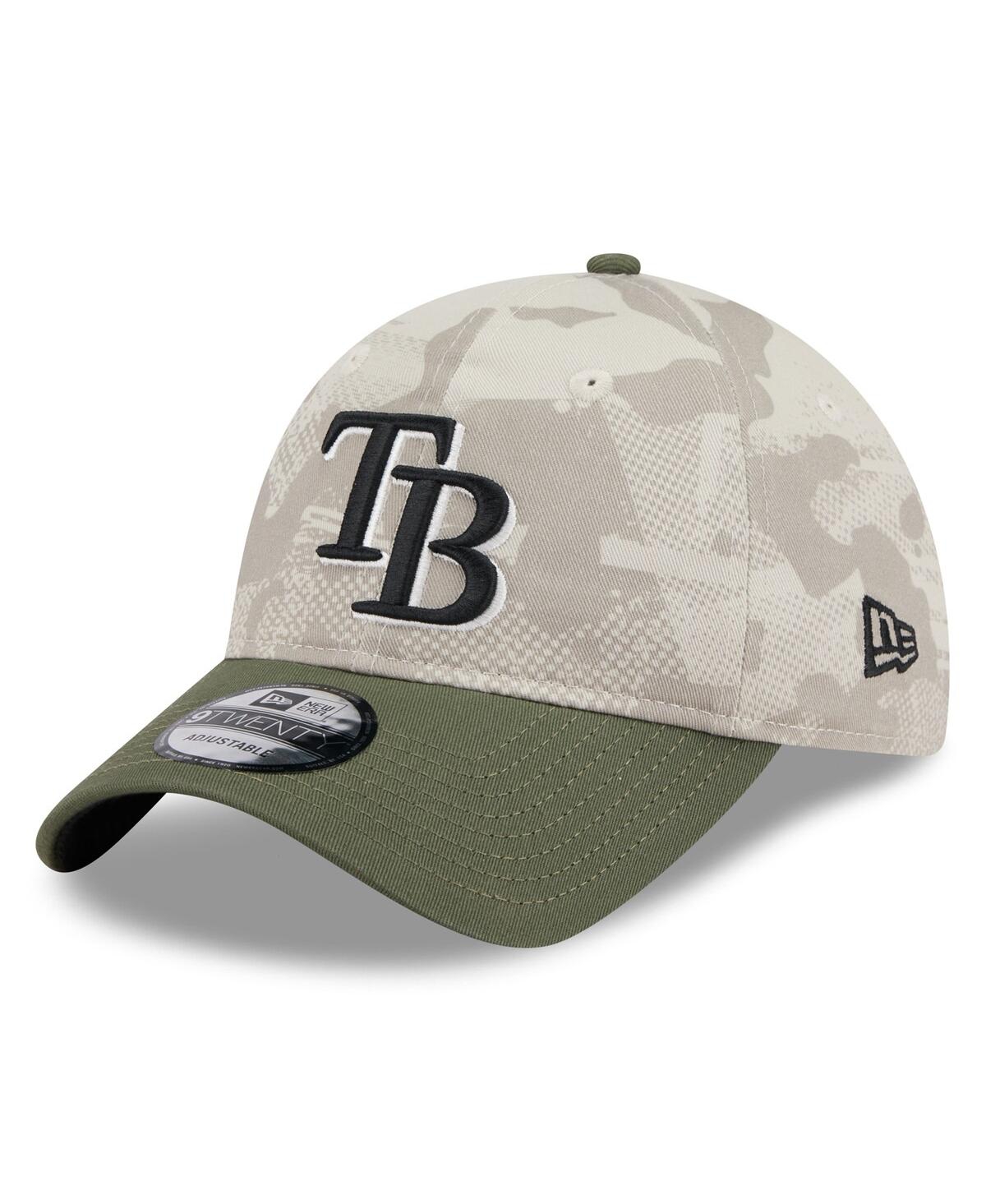NEW ERA MEN'S LIGHT BEIGE/OLIVE TAMPA BAY RAYS 2025 ARMED FORCES DAY 9TWENTY ADJUSTABLE HAT 