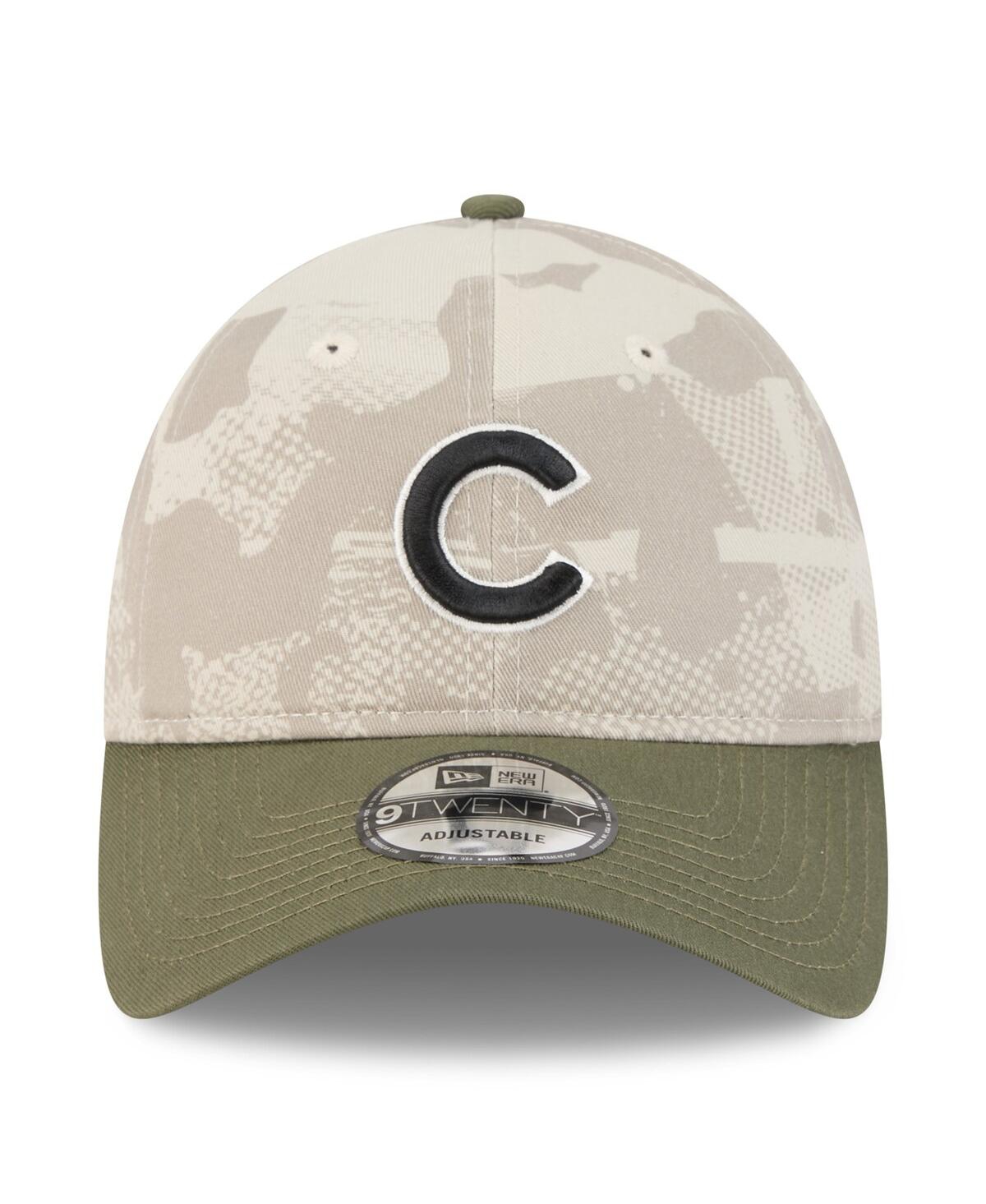 NEW ERA MEN'S LIGHT BEIGE/OLIVE CHICAGO CUBS 2025 ARMED FORCES DAY 9TWENTY ADJUSTABLE HAT 