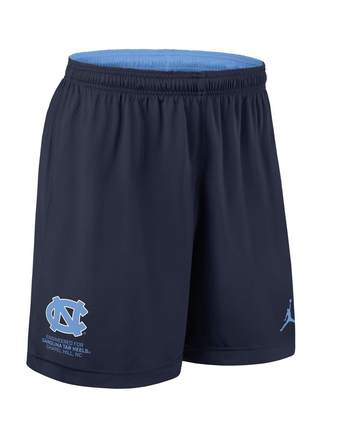 JORDAN MEN'S LIGHT BLUE/NAVY NORTH CAROLINA TAR HEELS 2025 SIDELINE REVERSIBLE PERFORMANCE SHORTS 