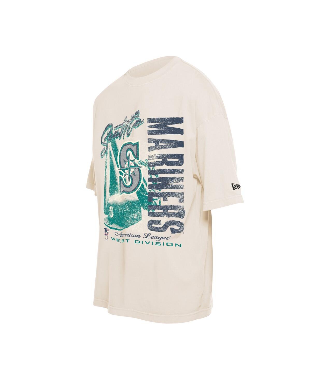 NEW ERA MEN'S CREAM SEATTLE MARINERS COOPERSTOWN COLLECTION OVERSIZED THROWBACK DISTRESSED T-SHIRT 