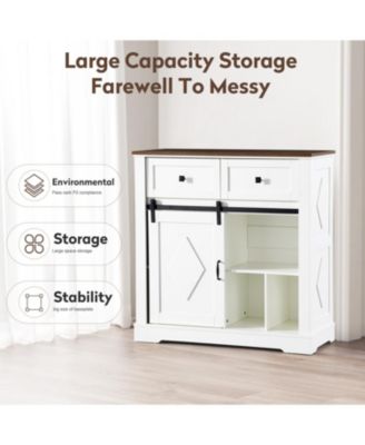 Streamdale Sliding Barn Door Sideboard Cabinet with Storage and Drawers (White and Walnut)