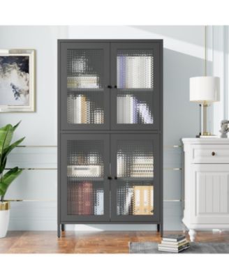 Metal Cabinet with 4 Glass Doors and Shelves