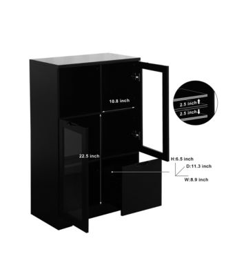 Black Floor Cabinet with Glass Doors & Shelves