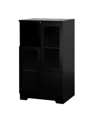 Black Floor Cabinet with Glass Doors & Shelves