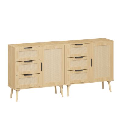 Modern Rattan Wood Dresser Wood Storage Cabinet Sideboard for Bedroom, Living Room, Entryway, Hallway