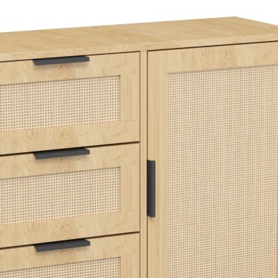 Modern Rattan Wood Dresser Wood Storage Cabinet Sideboard for Bedroom, Living Room, Entryway, Hallway