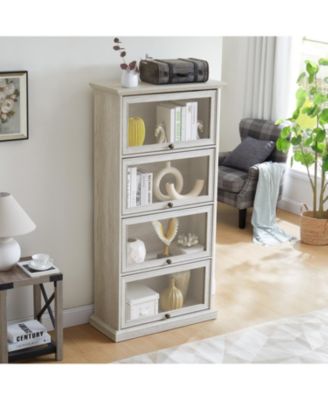 Streamdale 4-Tier Glass Display Cabinet with Flip-up Doors