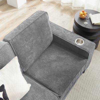 Streamdale 83.86"Corduroy Fabric sofa,Modern Compressed Couch,3-Seater Sofa, Furniture for Living Room,Bedroom,office, Gray