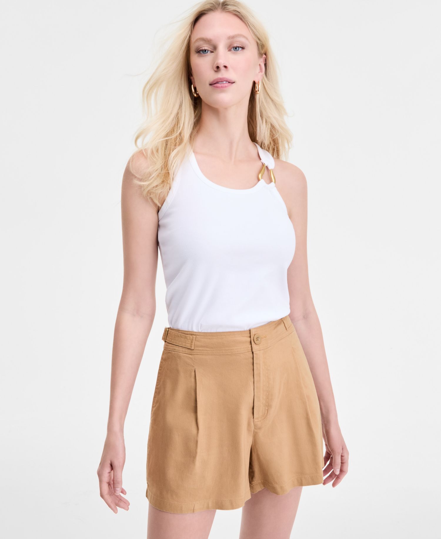 Women's Rib Knit Hardware-Trim Tank Top