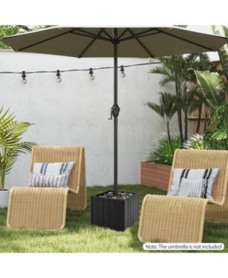 2-in-1 Outdoor Umbrella Base Planter Patio Umbrella Stand with Flower Box-Black