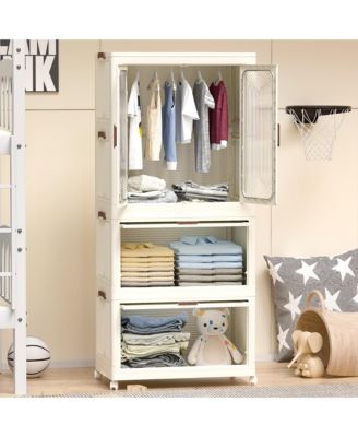 Portable Wardrobe Closet with Hanging Rod & Cubbies