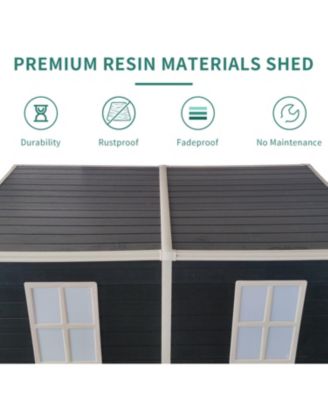 8x4 ft Outdoor Resin Garden Shed with Floor, 2 Windows, and Lockable Door