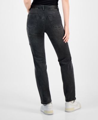 Juniors' Western Belt Relaxed Straight-Leg Jeans 