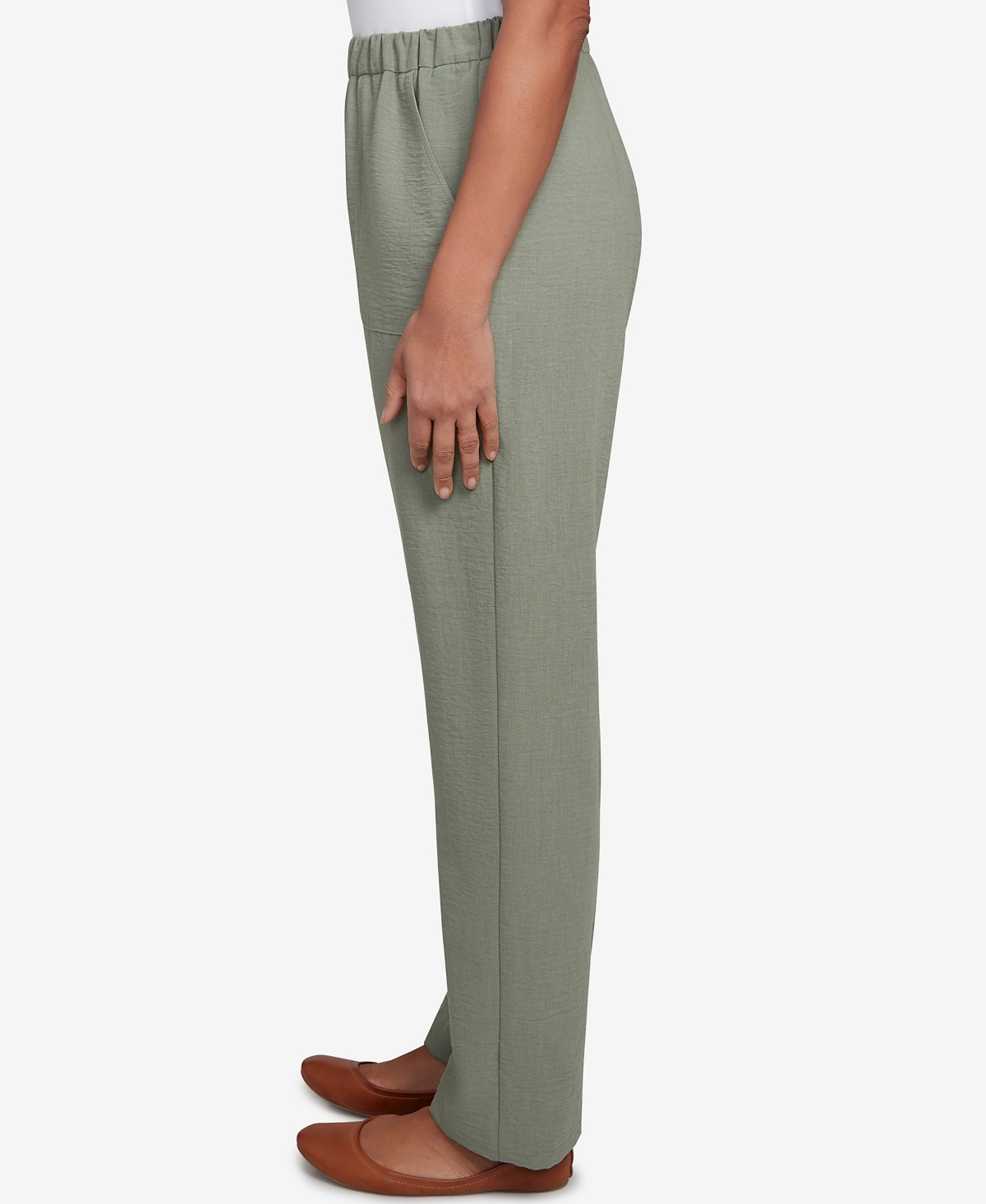 Alfred Dunner Petite Copper Canyon Patch Pocket Medium Length Elastic Waistband Pants In Green