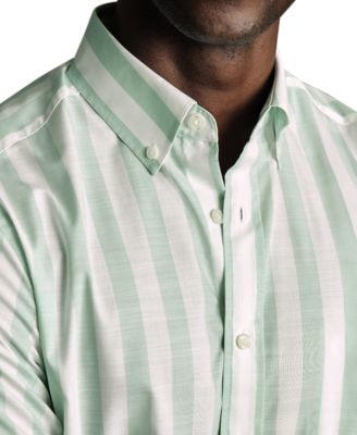 Men's Slim Fit Short Sleeve Wrinkle-Resistant Striped Button-Down Shirt