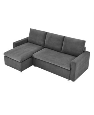 Streamdale L-Shaped Sleeper Sofa Bed with Reversible Chaise and Storage, Washable Gery Corduroy Covers