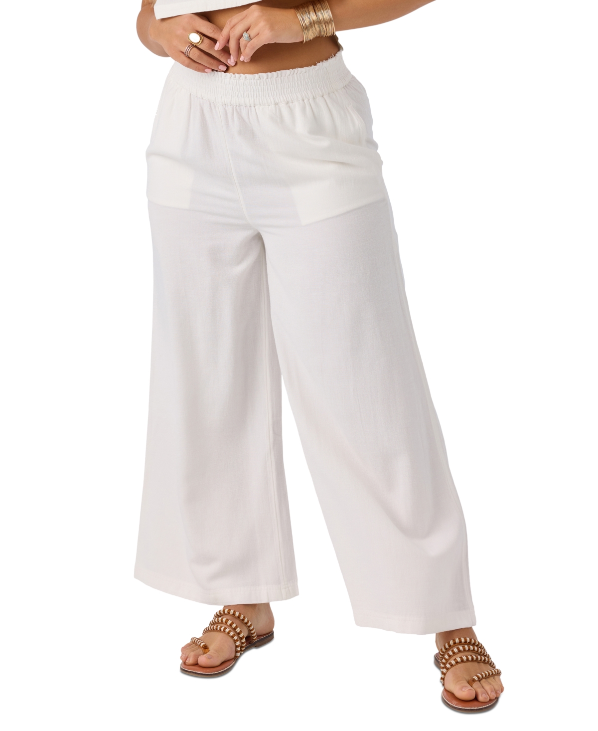 Juniors' Sanders Woven Flowy Pull-On Pants - White