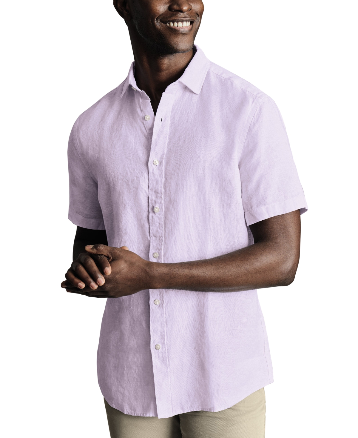 Men's Slim-Fit Button-Down Linen Shirt - White