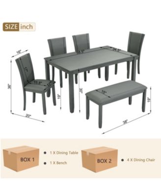 6-Piece Modern Dining Table Set with Bench and Faux Leather Chairs