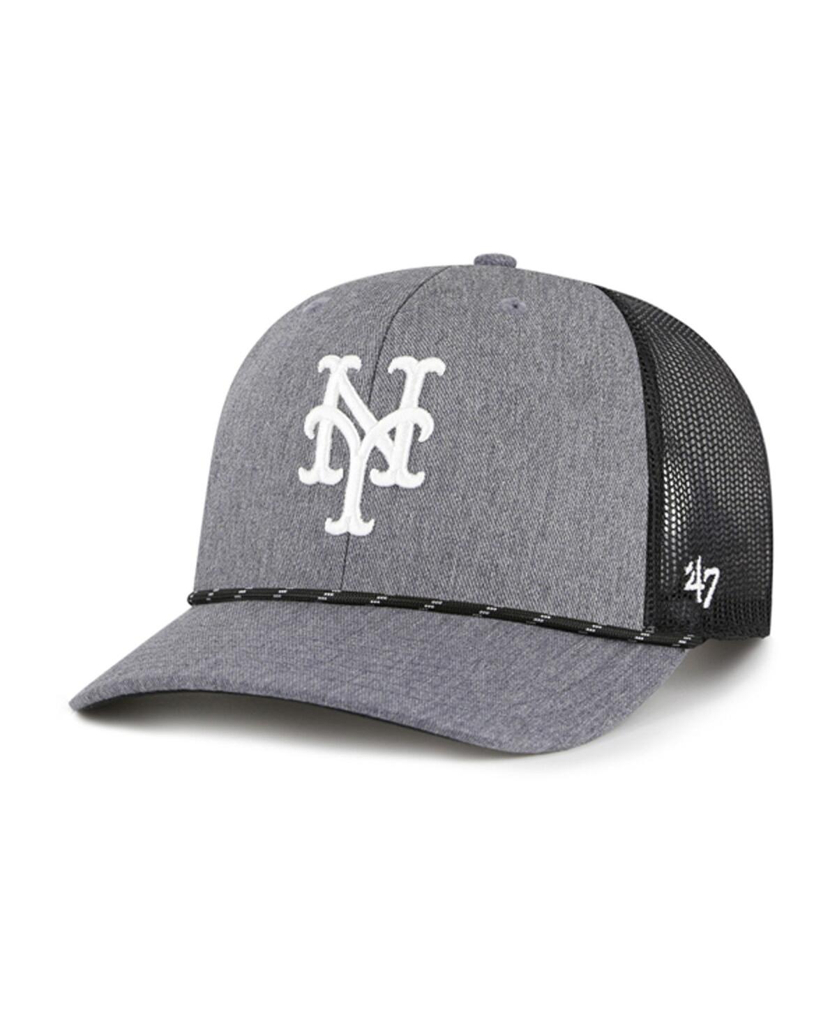 47 Brand Men's Charcoal New York Mets Carbon Rope Trucker Adjustable Hat In Gray