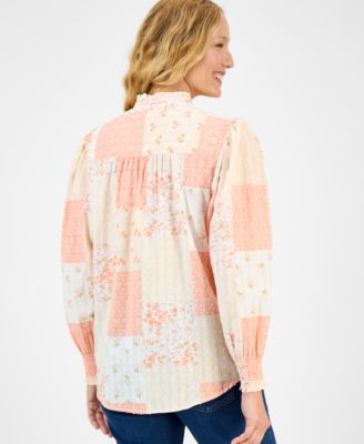 Women's Printed Long-Sleeve Ruffle-Neck Blouse, Exclusively at Macy's