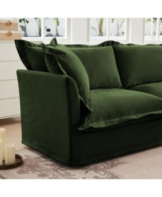 Green Chenille 2-Seater Sofa with Ottomans & Sleeper