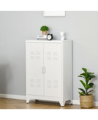 Industrial Storage Cabinet, Steel Garage Cabinet with Double Doors and Adjustable Shelves, White
