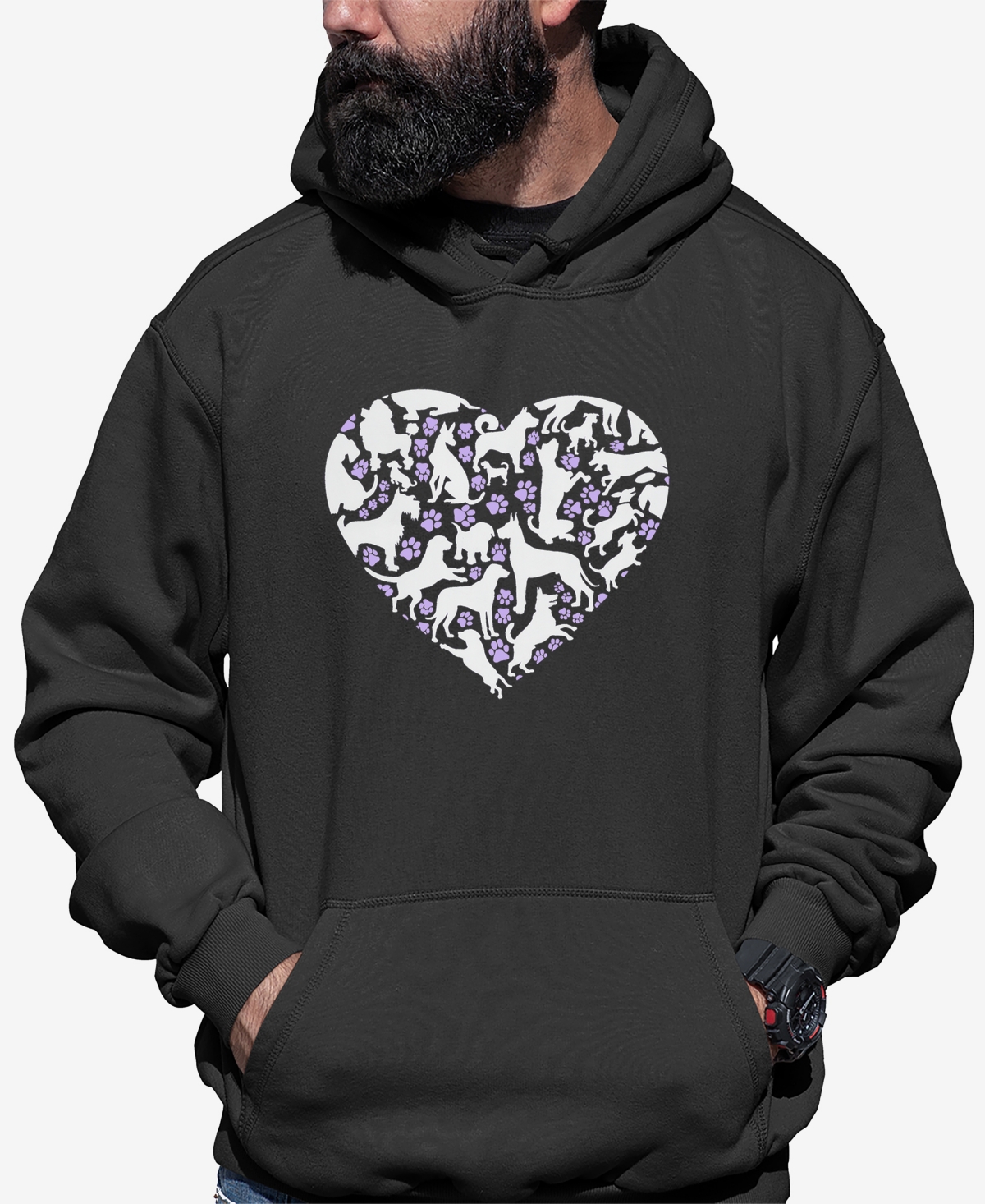 La Pop Art Men's Paw Prints Heart Word Art Hooded Sweatshirt