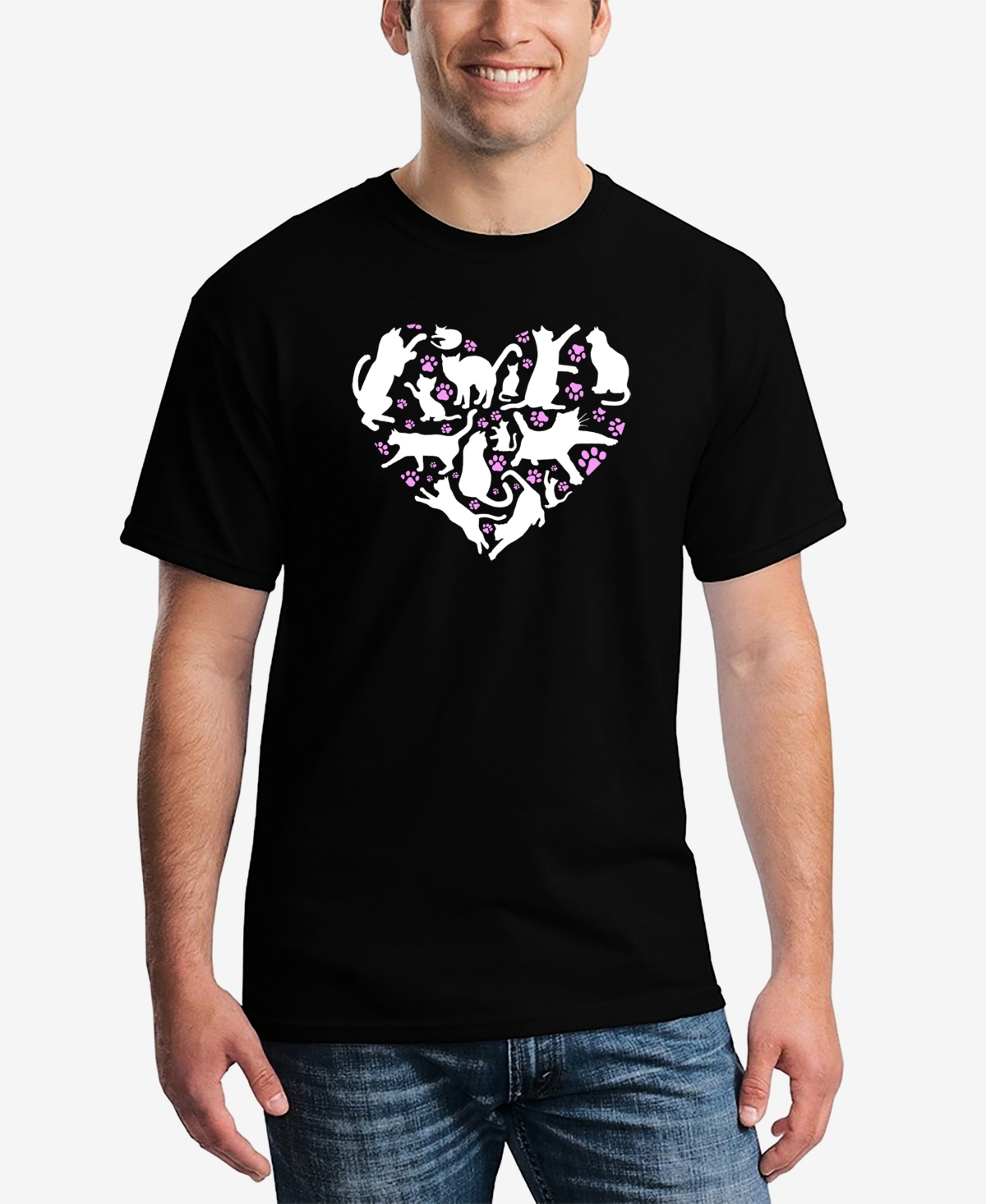 La Pop Art Men's Cat Heart Word Art T-shirt